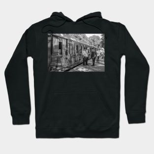 Train conductors on the platform of the Norfolk Poppy Line Hoodie